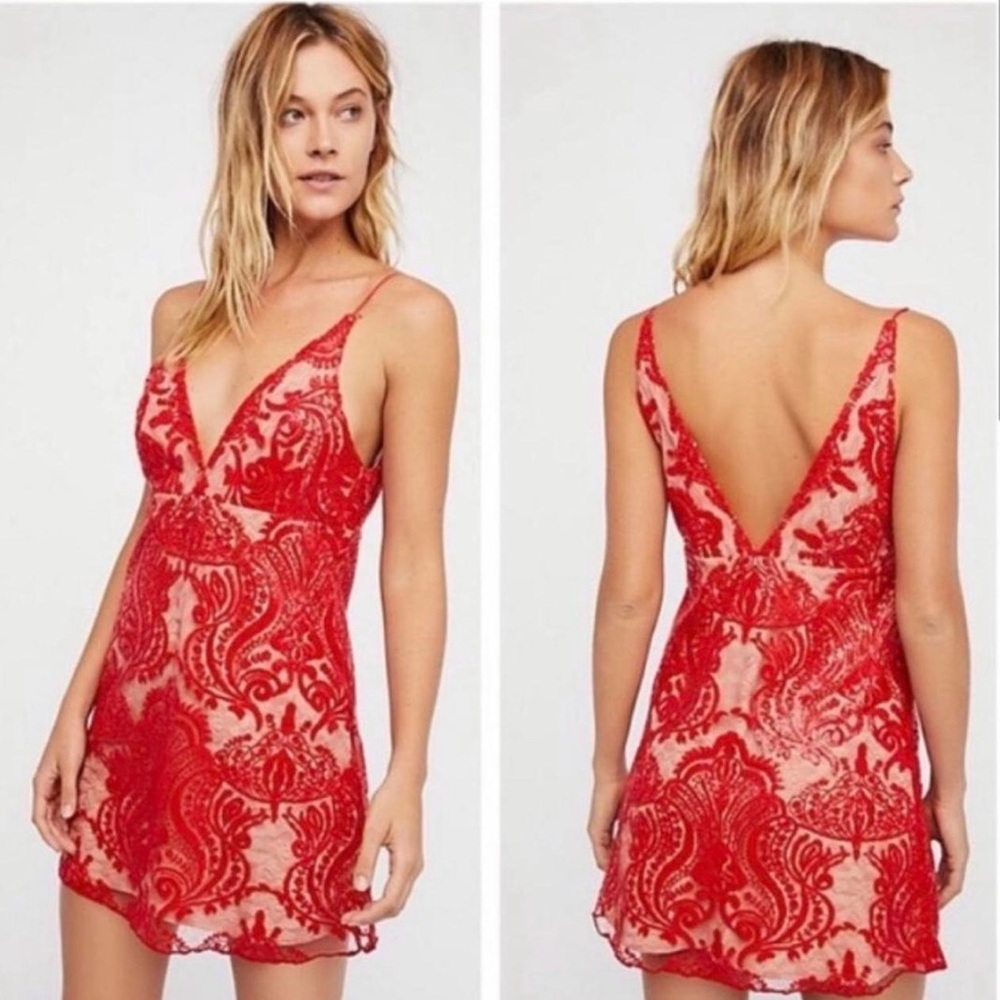 Free People Night Shimmer Red Mini Dress Sz 12